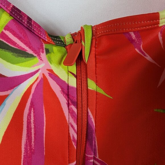 Old Navy Orange Floral Half Zip Swimsuit One Piece Bathing Suit Tropical Size M - Picture 3 of 8